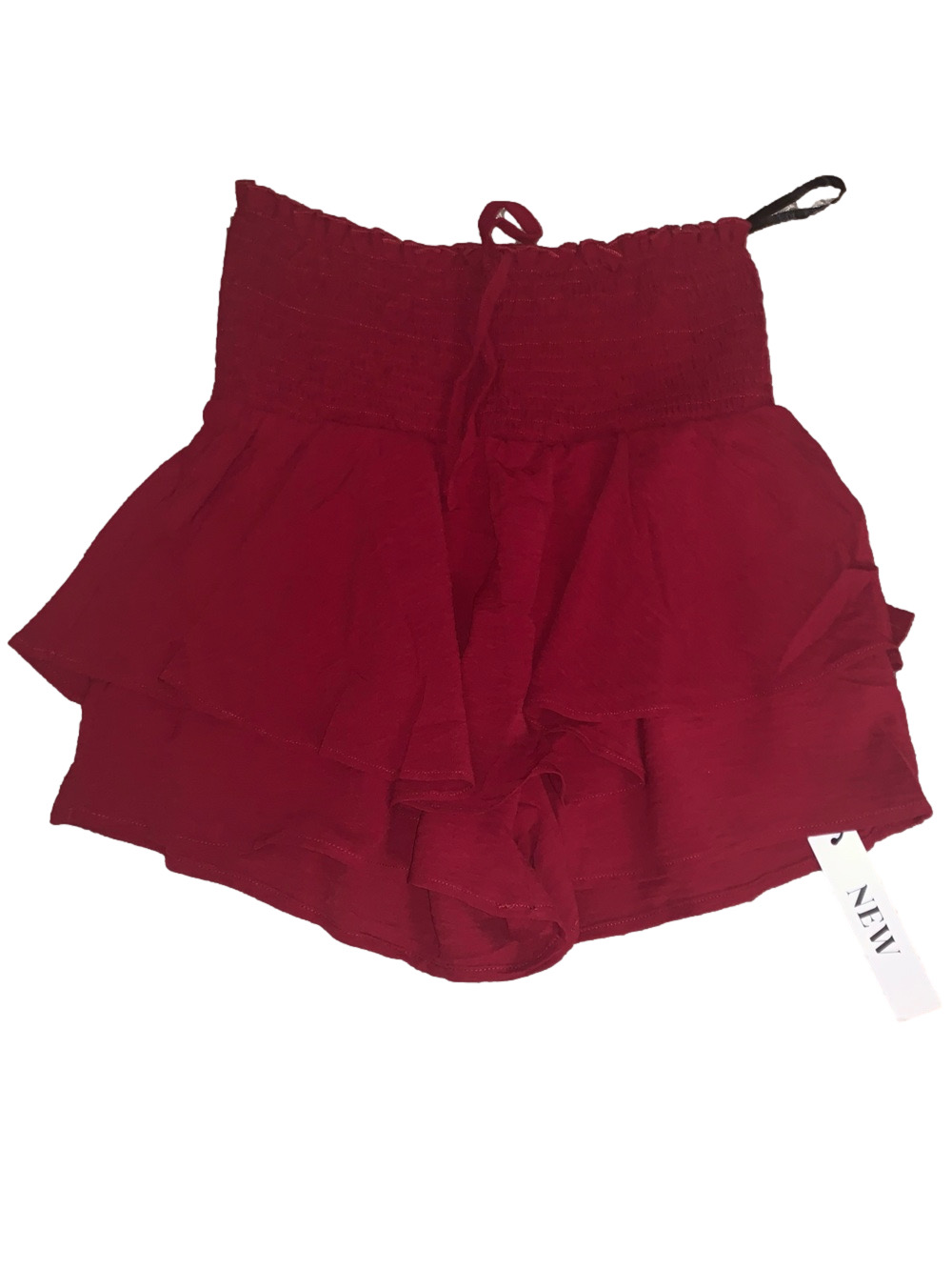 Red Burgundy Tiered Ruffle Smocked Waist Skort size S NWT